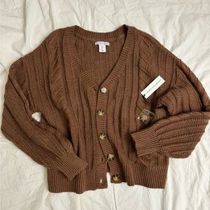 vintage brown cable knit sweater cardigan